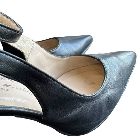 BRENDA ZARO WOMEN'S POINTED TOE BLACK LEATHER 4" HEEL W/ BUCKLE CLOSURE SIZE 37 - Picture 6 of 16